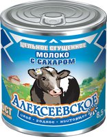 Молоко цельное сгущ с сах 8,5% "Алексеевское" 370гр., банка 7 Е (С КРЫШКОЙ)